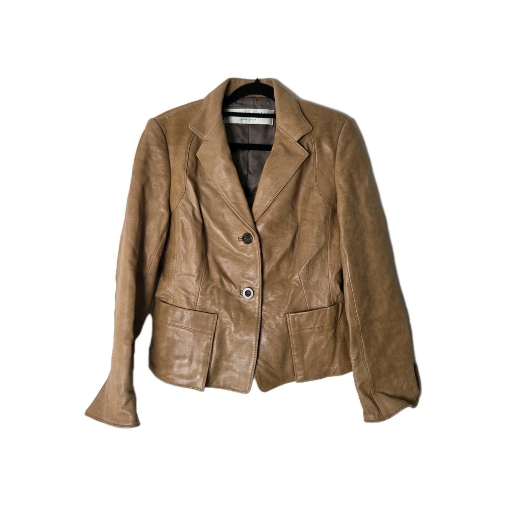 Charles Nolan New York Womens Camel‎ Tan 100% Leather Jacket  Blazer Size 6 Vtg